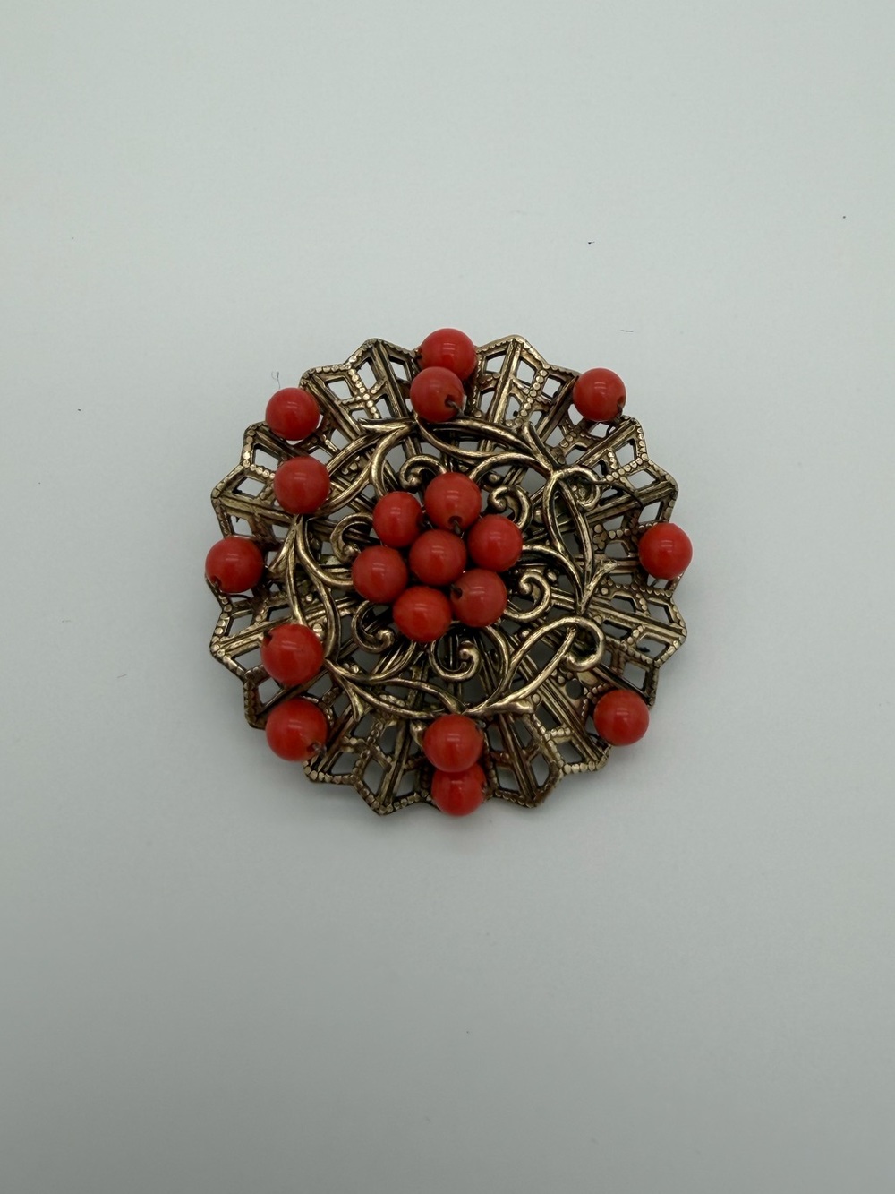 Vintage Japan Brass and Beaded Brooch